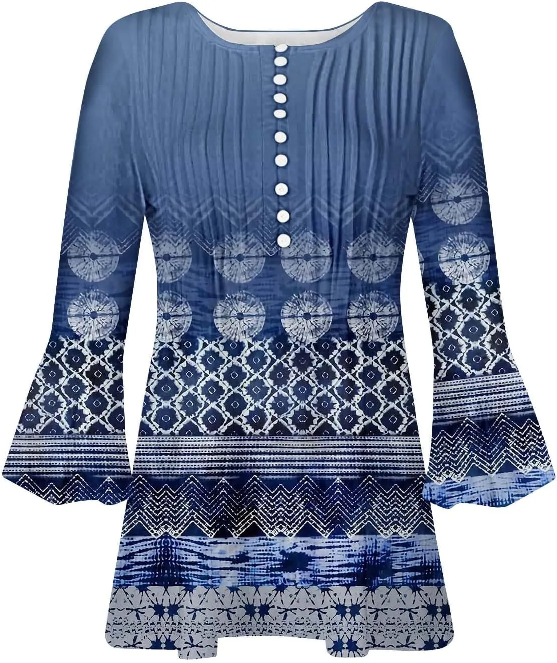 Women Summer Tops Fashion Casual Petal 3/4 Sleeve Button Down Shirts Funny Print Bohemian Empire Waist Boho Tunic Top