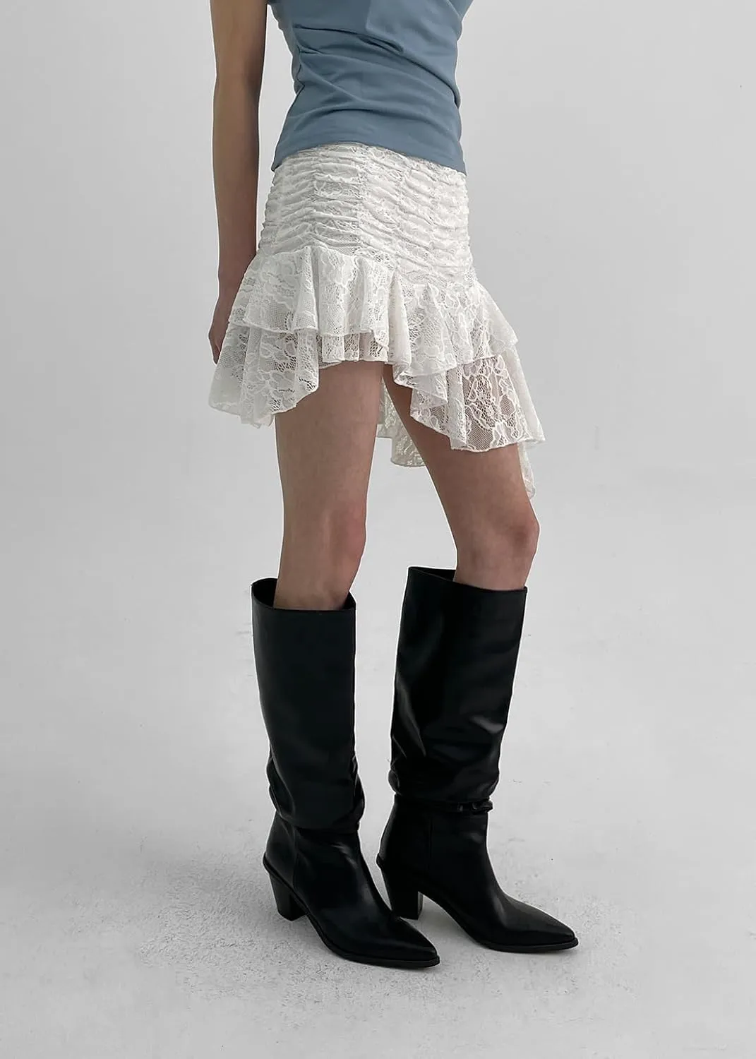 Women Y2k Lace Ruffle Mini Skirt Low Rise Half Slip Skirt Flowy Pleated Layered Tiered Short Skirt Streetwear