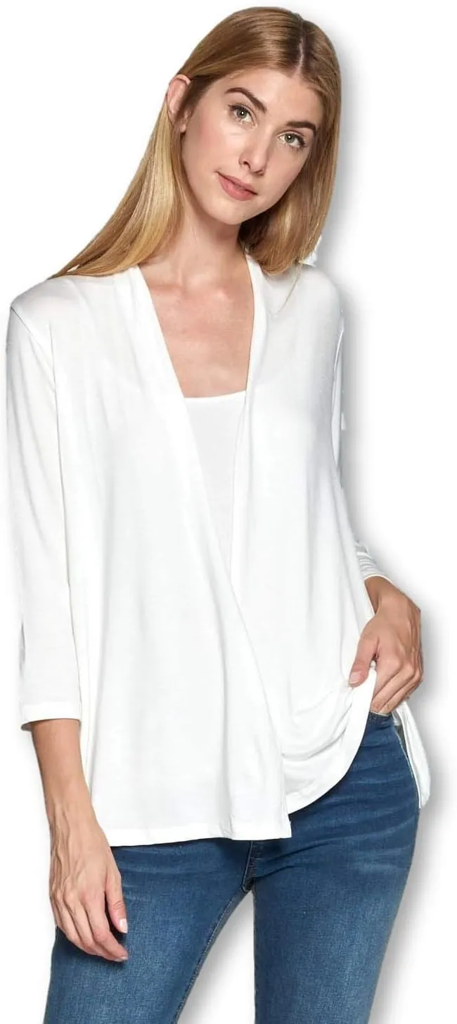 Women's 3/4 Sleeve Extra Soft Open Front Casual Flowy Viscose Made from Bamboo Cardigan