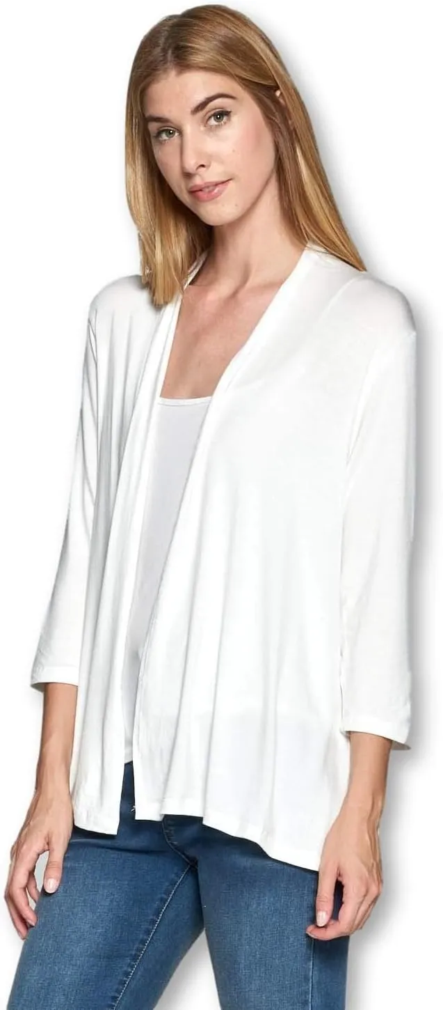 Women's 3/4 Sleeve Extra Soft Open Front Casual Flowy Viscose Made from Bamboo Cardigan