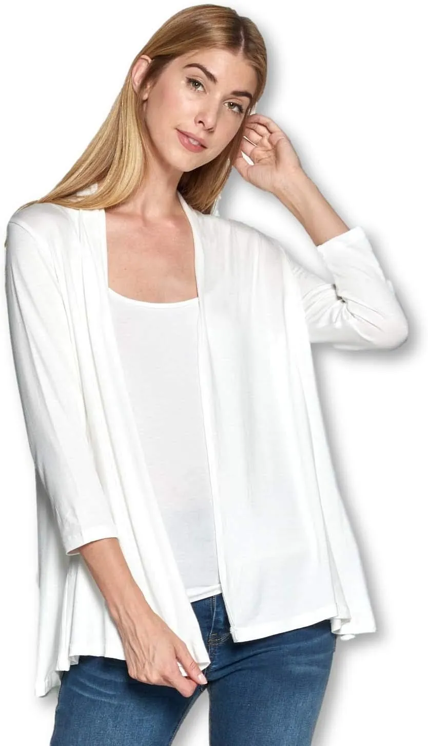 Women's 3/4 Sleeve Extra Soft Open Front Casual Flowy Viscose Made from Bamboo Cardigan