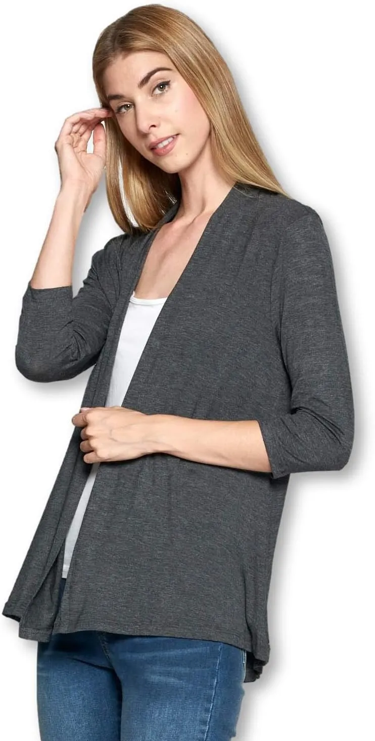 Women's 3/4 Sleeve Extra Soft Open Front Casual Flowy Viscose Made from Bamboo Cardigan
