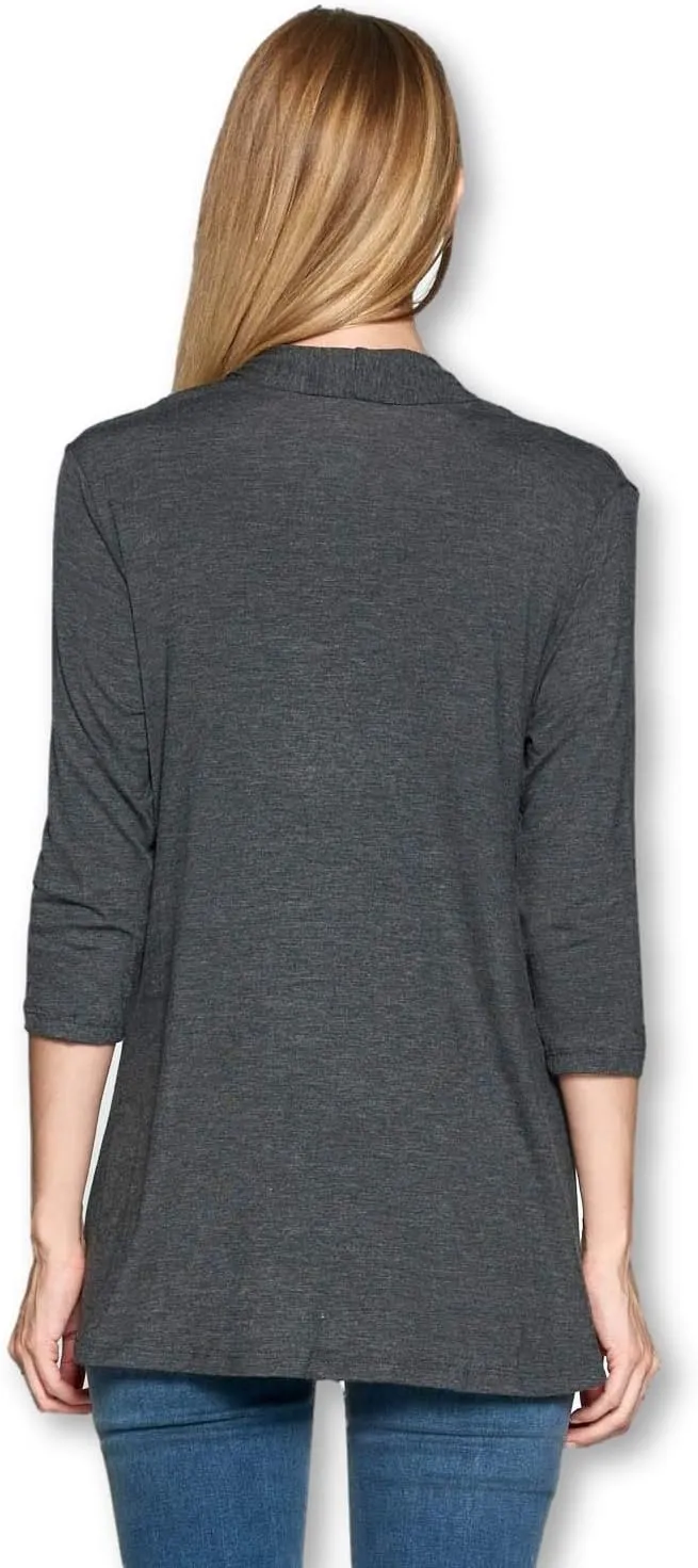 Women's 3/4 Sleeve Extra Soft Open Front Casual Flowy Viscose Made from Bamboo Cardigan