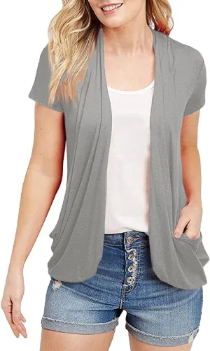 Women's Cardigans Short Sleeve Summer Lightweight Sheer Open Front Drape Casual Blouses Tops