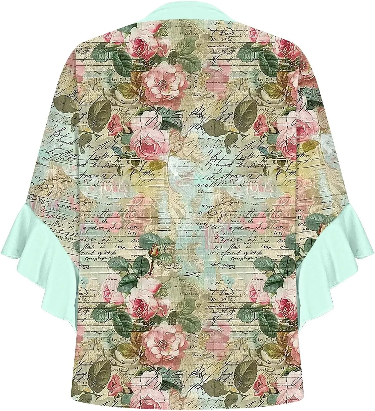 Women's Casual Boho Floral Print Tops Loose V Neck 3/4 Wave Bell Sleeve Flowy Shirts Summer Blouses for Women
