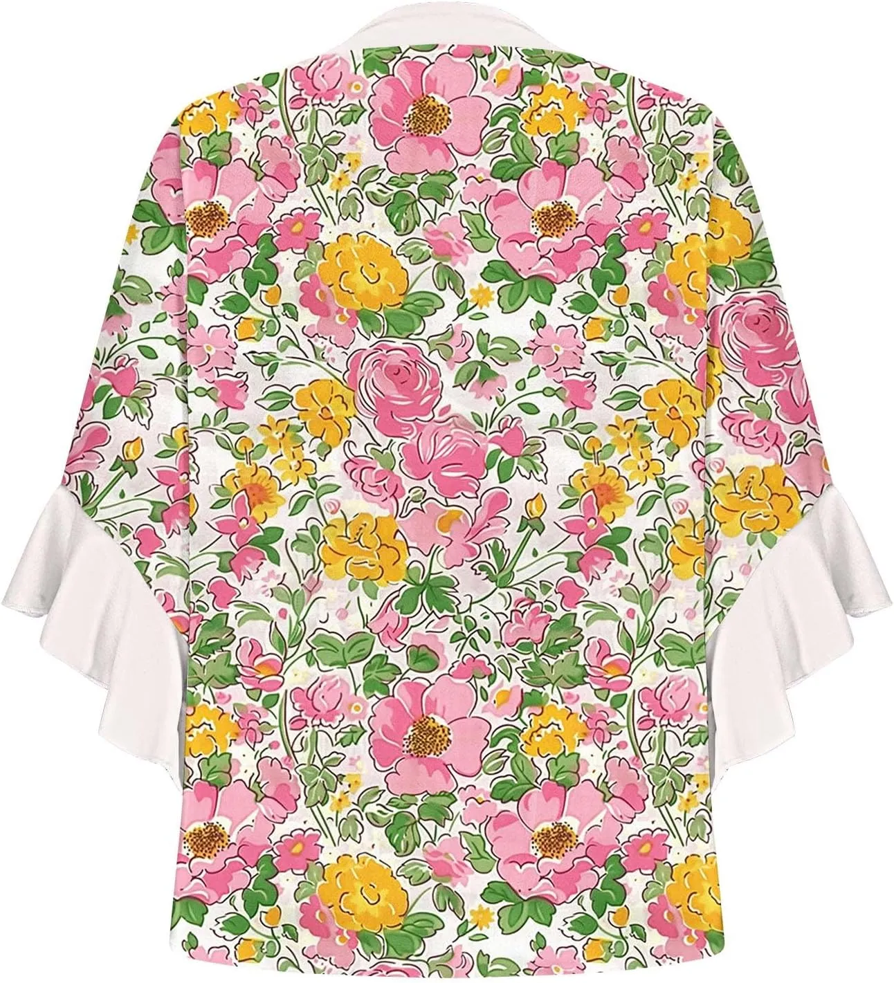 Women's Casual Boho Floral Print Tops Loose V Neck 3/4 Wave Bell Sleeve Flowy Shirts Summer Blouses for Women