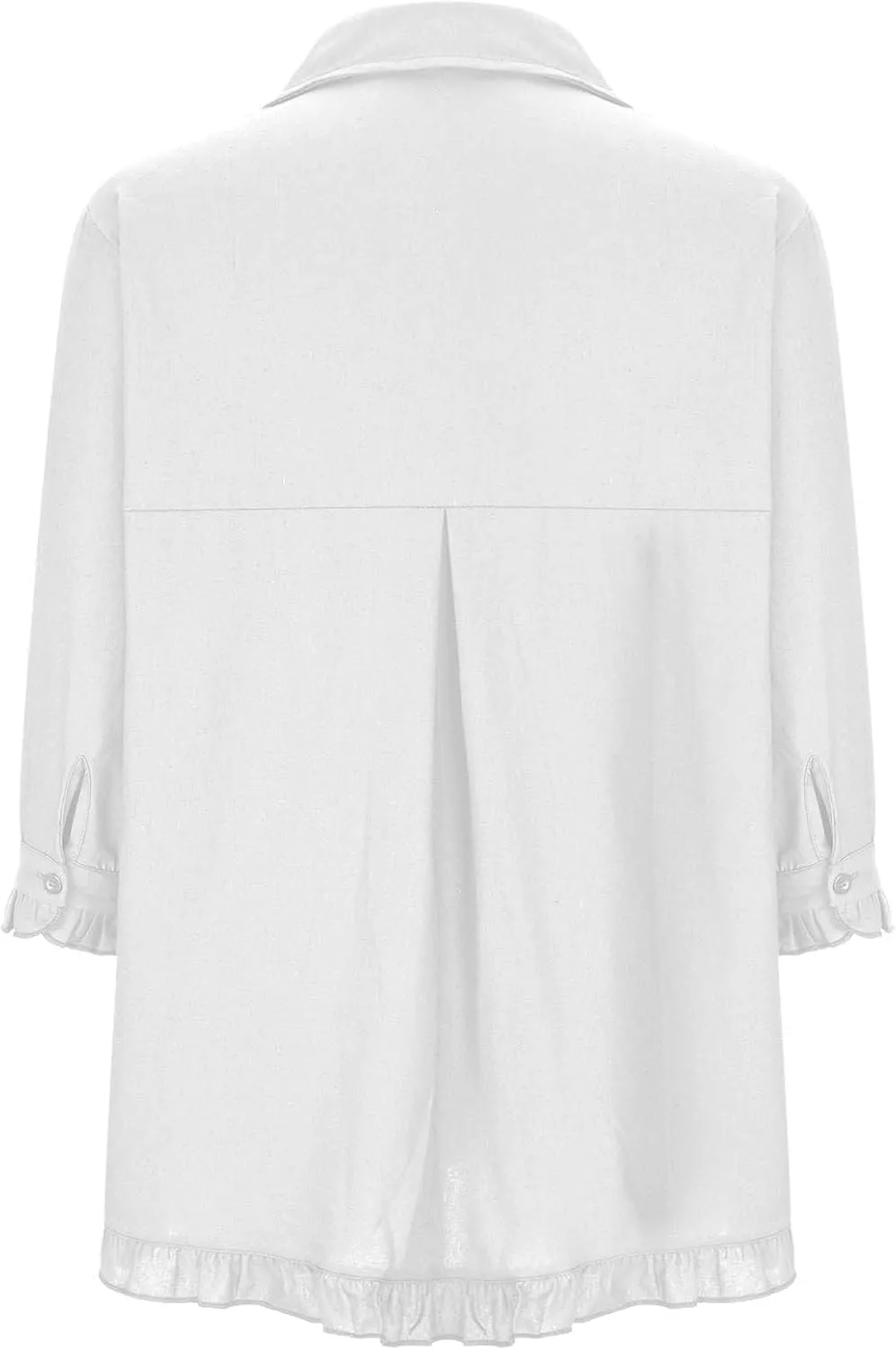 Womens Collared Neck Button Down Cotton Linen Shirts Short Sleeve Casual Blouses Summer Ruffle Trim Fashion Loose Tops