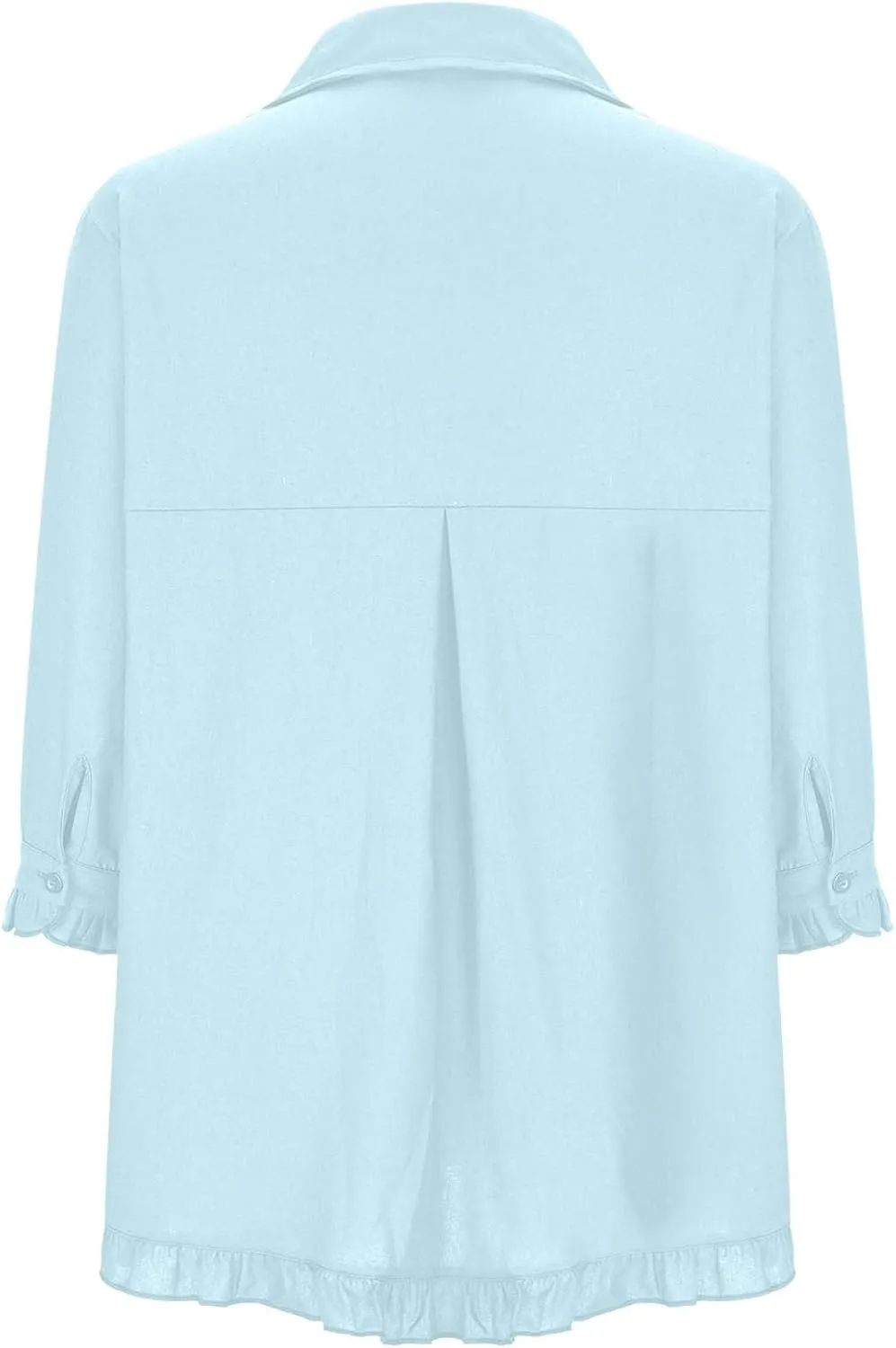 Womens Collared Neck Button Down Cotton Linen Shirts Short Sleeve Casual Blouses Summer Ruffle Trim Fashion Loose Tops