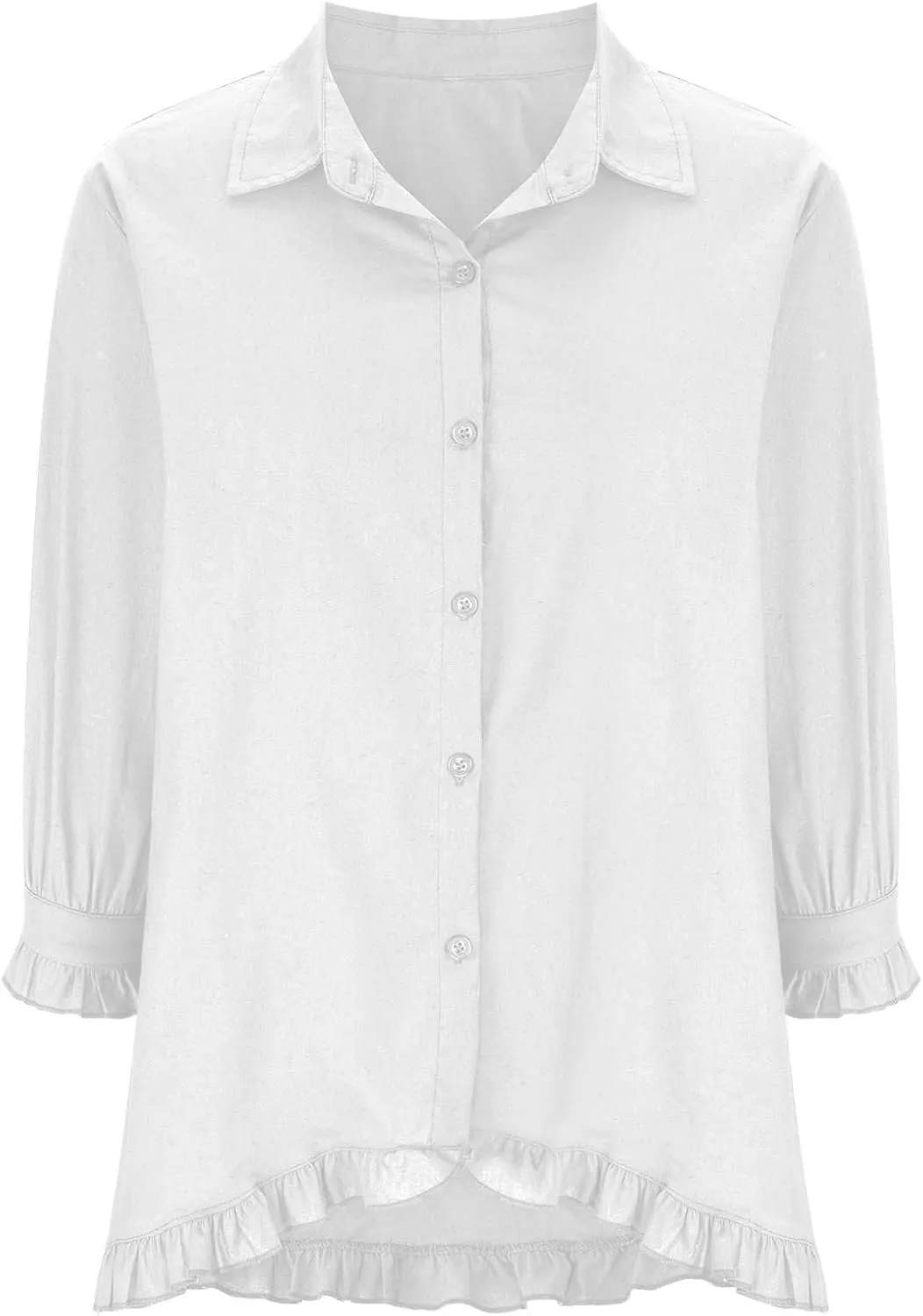 Womens Collared Neck Button Down Cotton Linen Shirts Short Sleeve Casual Blouses Summer Ruffle Trim Fashion Loose Tops