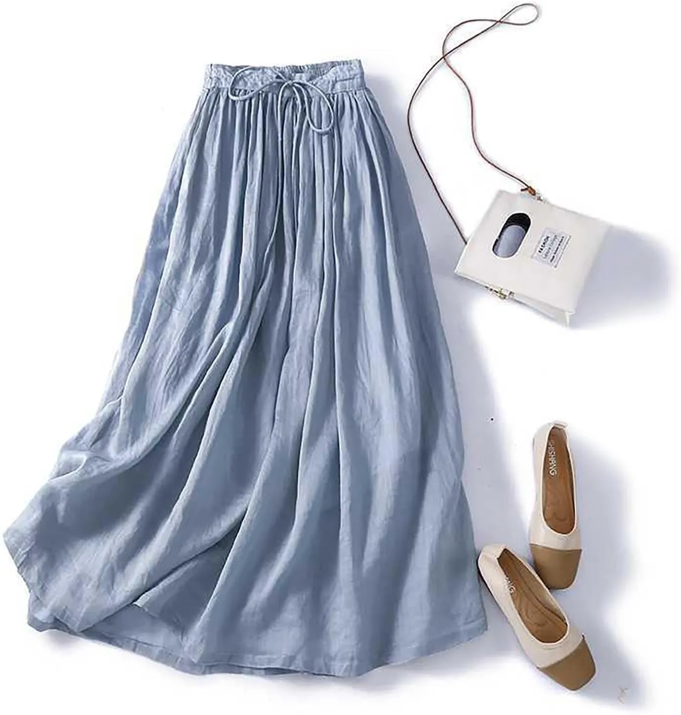 Women's Cotton Linen Maxi Skirt, High Waist Drawstring Long Skirts, Loose Fit Flowy Ankle Length Skirt, Comfy Skirts