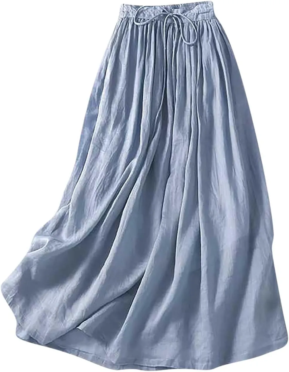 Women's Cotton Linen Maxi Skirt, High Waist Drawstring Long Skirts, Loose Fit Flowy Ankle Length Skirt, Comfy Skirts