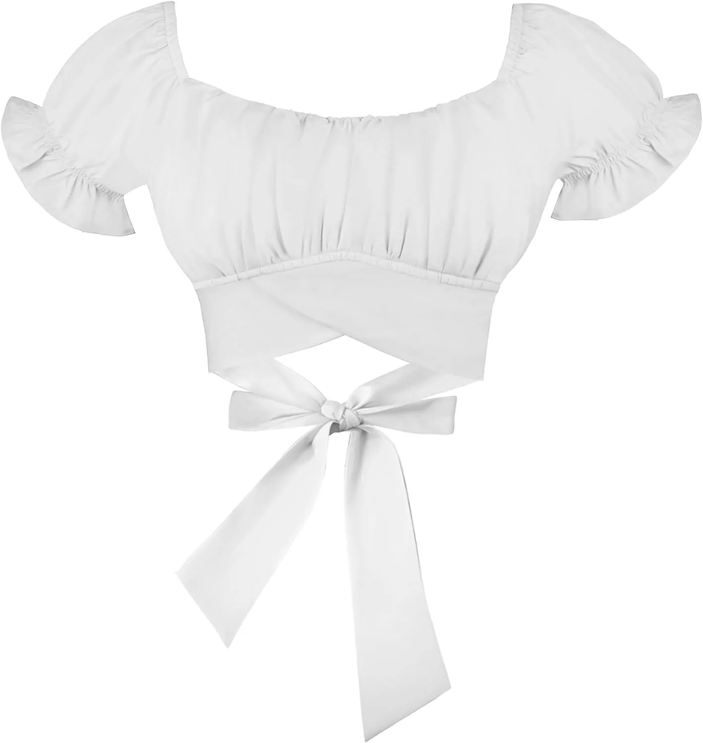Women's Crop Tops Ruffle Short Sleeve Tie Back Summer Off Shoulder Top Blouse