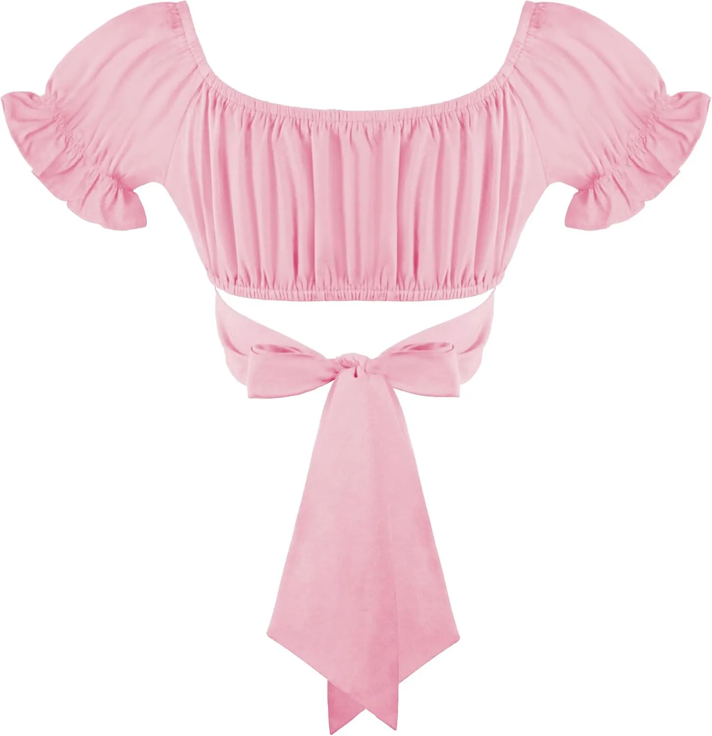 Women's Crop Tops Ruffle Short Sleeve Tie Back Summer Off Shoulder Top Blouse