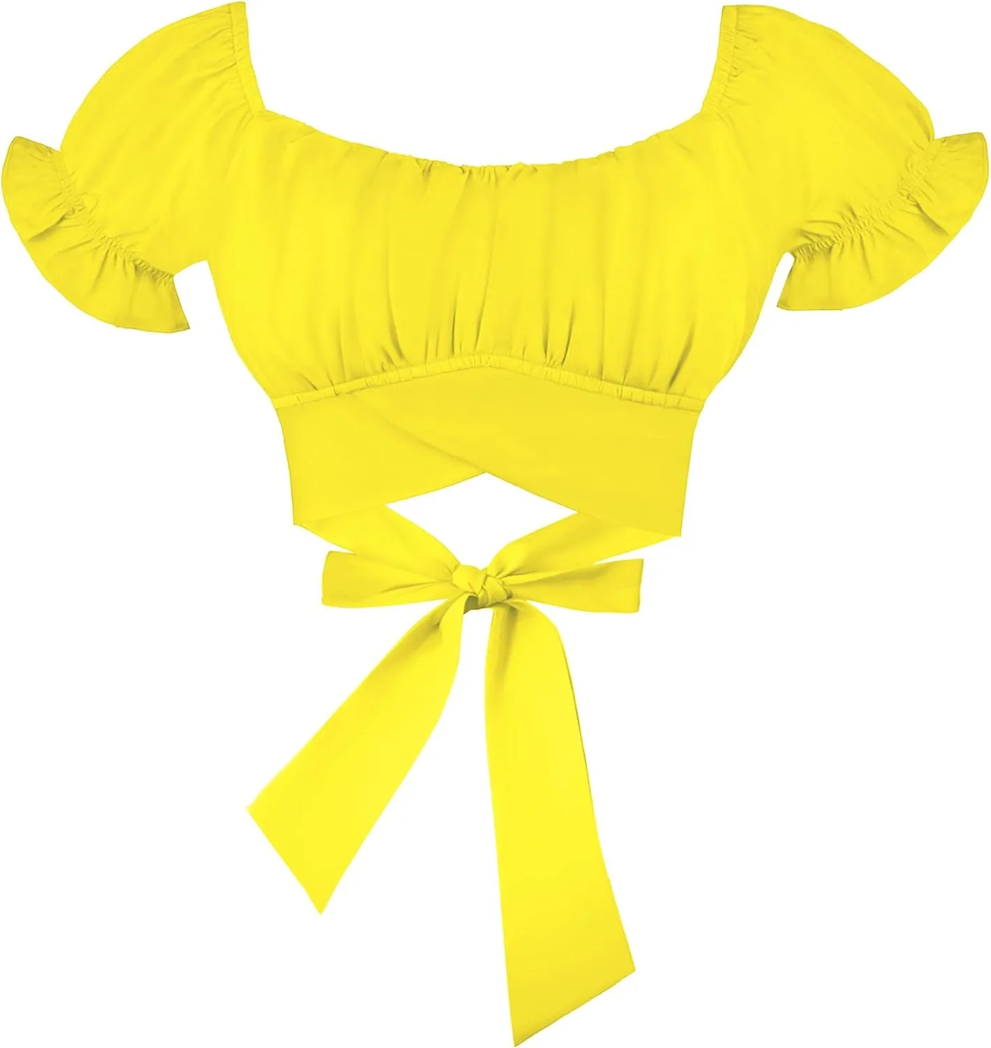 Women's Crop Tops Ruffle Short Sleeve Tie Back Summer Off Shoulder Top Blouse