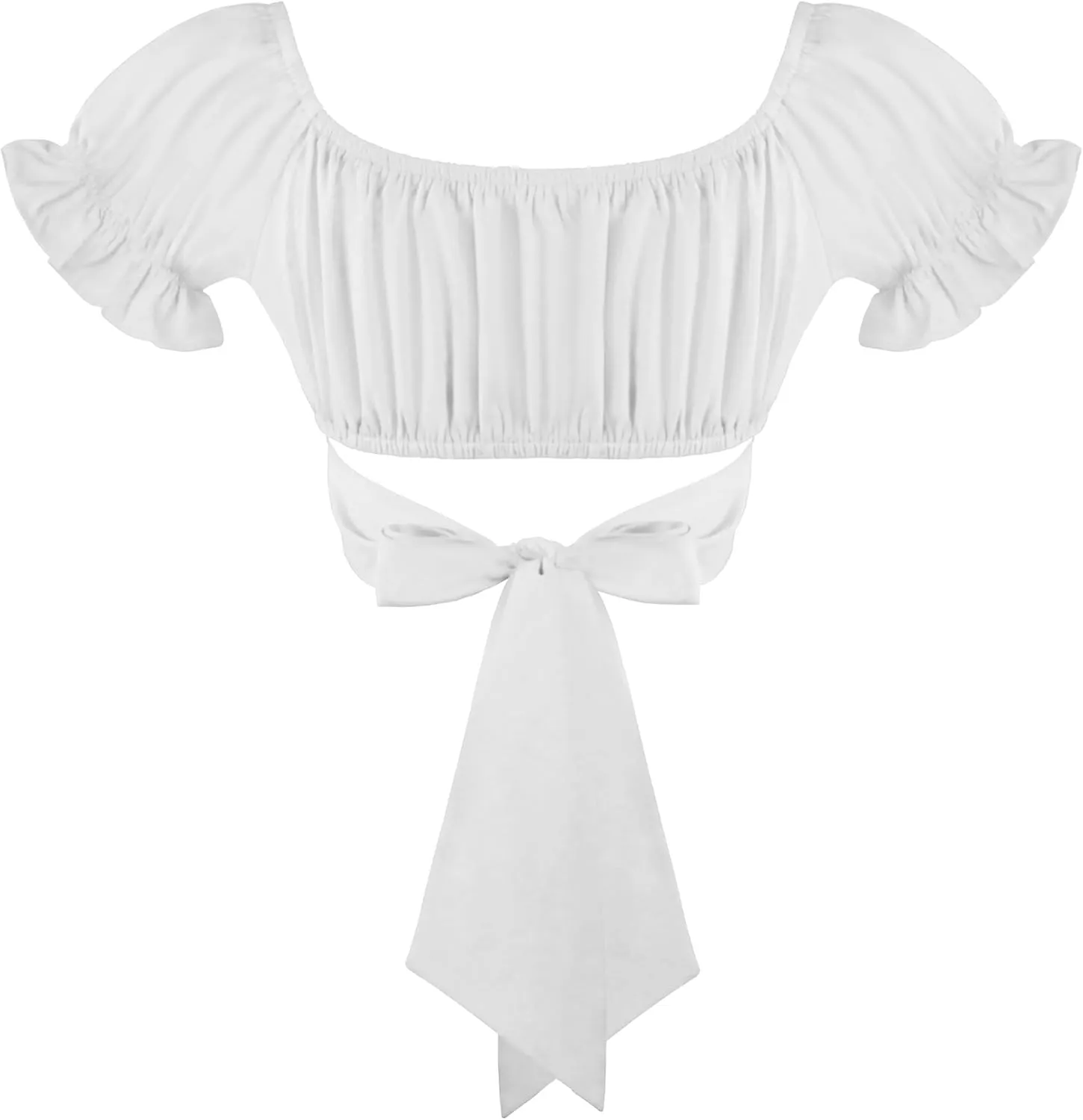 Women's Crop Tops Ruffle Short Sleeve Tie Back Summer Off Shoulder Top Blouse