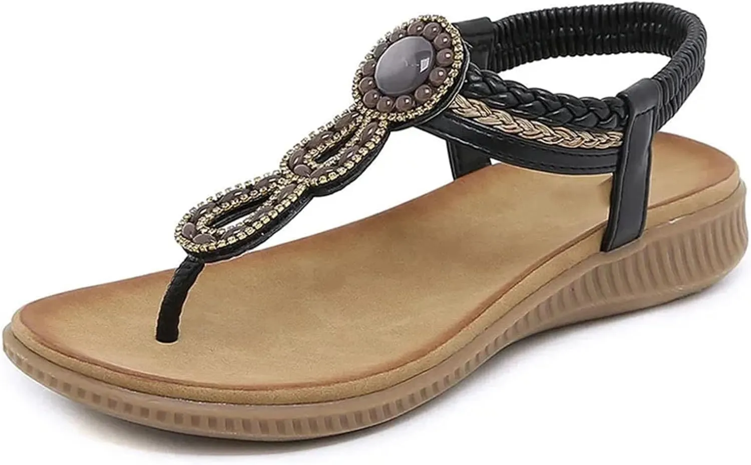 Women's Crystal Bohemian Sandals - Flat Heel Casual Summer Flip-Flops