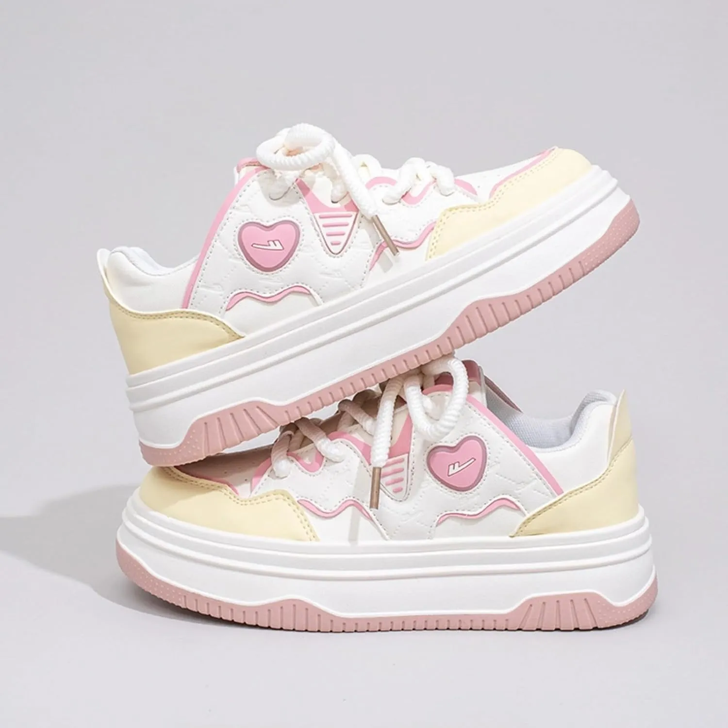 Women's Cute Chunky Sneakers, Sweet Heart Pattern Platform Shoes, Y2K Preppy Skate Casual Daily Wear, Height Boost