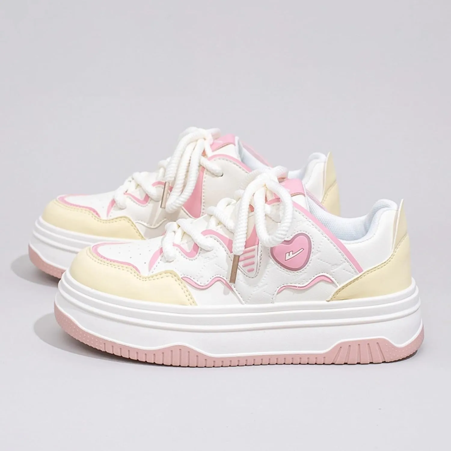 Women's Cute Chunky Sneakers, Sweet Heart Pattern Platform Shoes, Y2K Preppy Skate Casual Daily Wear, Height Boost