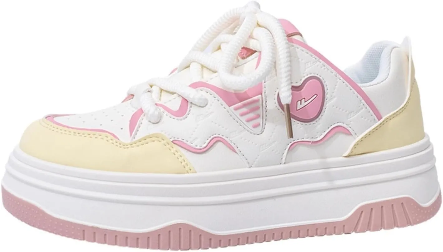 Women's Cute Chunky Sneakers, Sweet Heart Pattern Platform Shoes, Y2K Preppy Skate Casual Daily Wear, Height Boost