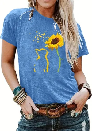 Womens Fall Crewneck Sunflower Graphic Print Tops Long Sleeve Cute Casual Tees