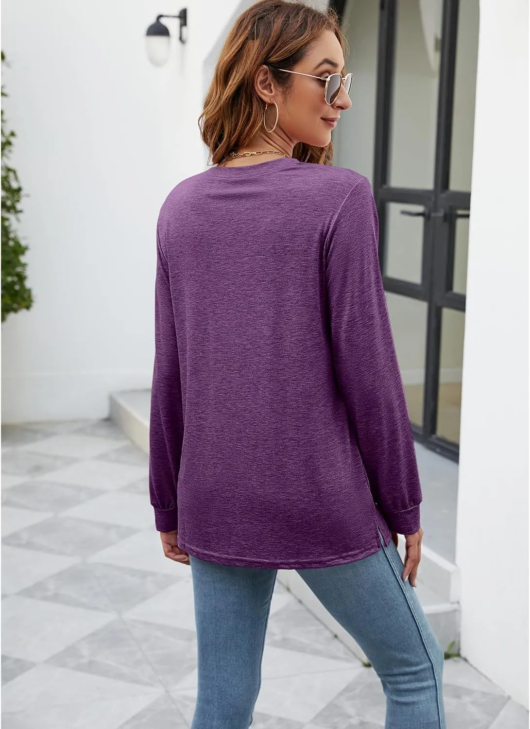 Womens Fall Crewneck Sunflower Graphic Print Tops Long Sleeve Cute Casual Tees