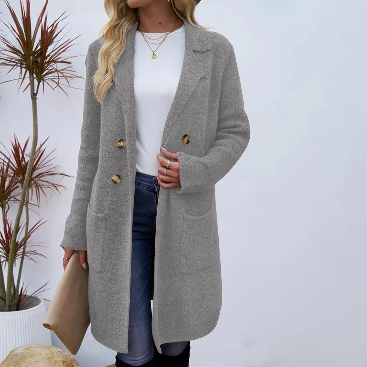 Womens Fall Long Cardigan Sweater Trendy Knit Jacket Coat Dressy Blazer Coatigan Open Front Coat Knit Winter Jackets