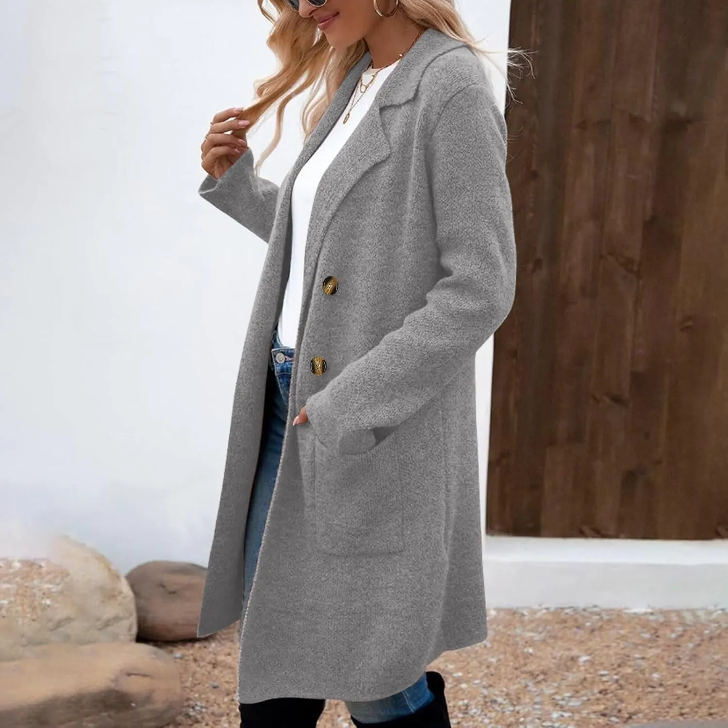 Womens Fall Long Cardigan Sweater Trendy Knit Jacket Coat Dressy Blazer Coatigan Open Front Coat Knit Winter Jackets