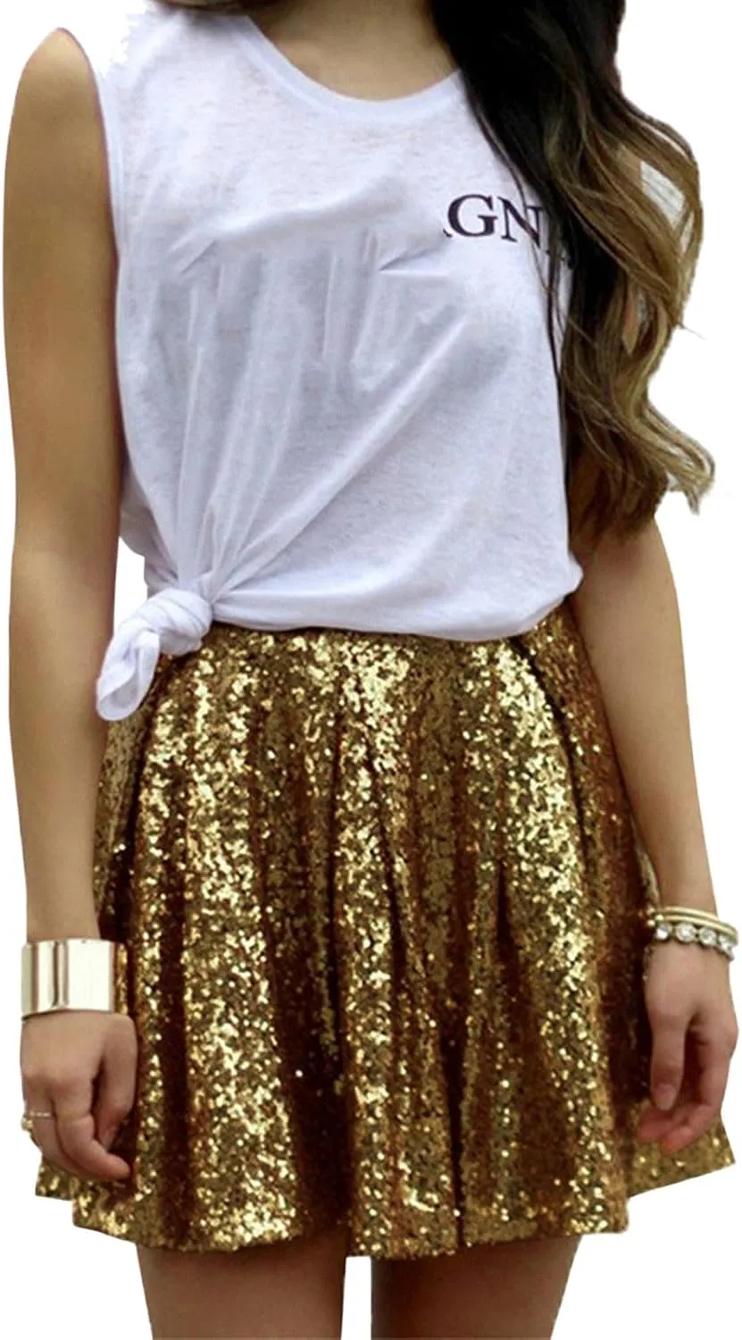 Women's Fashion High Waist Pleated Solid Color Short Skirt Loose Sequin Skirt Women's Trendy Skort