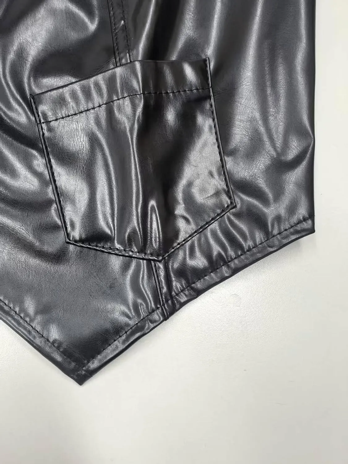 Women's Faux Leather Crop Vest Sexy V Neck Button Up Sleeveless Tops Waistcoat