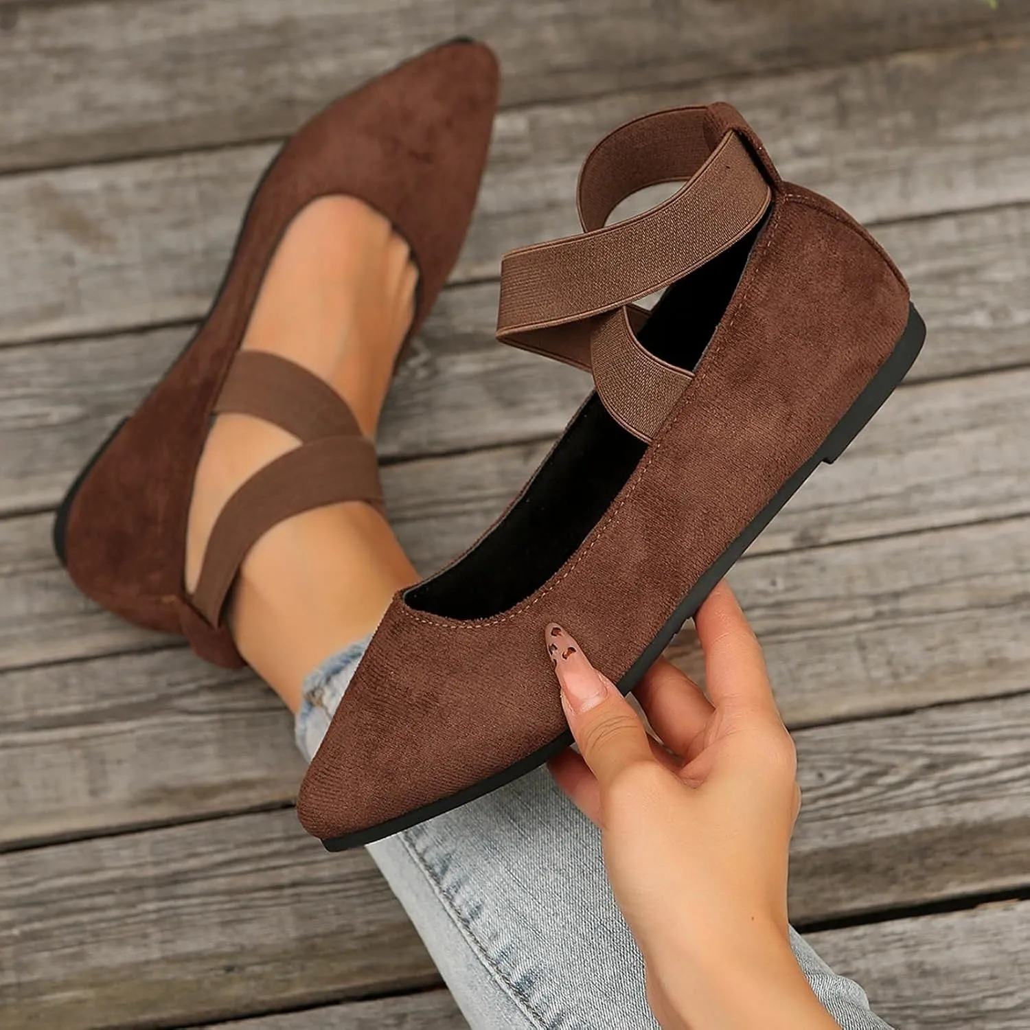 Women's Flats with Elastic Ankle Straps Comfortable Ballet Flat Shoes Dressy Closed-Toe Slip-Ons for Casual, Office, Travel | Lightweight & Breathable Walking Shoes