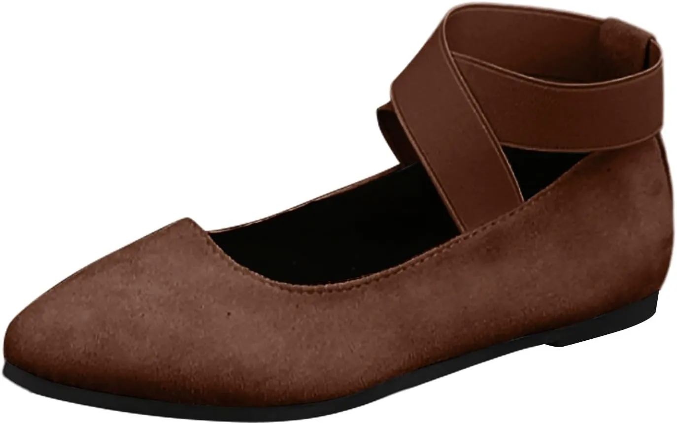 Women's Flats with Elastic Ankle Straps Comfortable Ballet Flat Shoes Dressy Closed-Toe Slip-Ons for Casual, Office, Travel | Lightweight & Breathable Walking Shoes