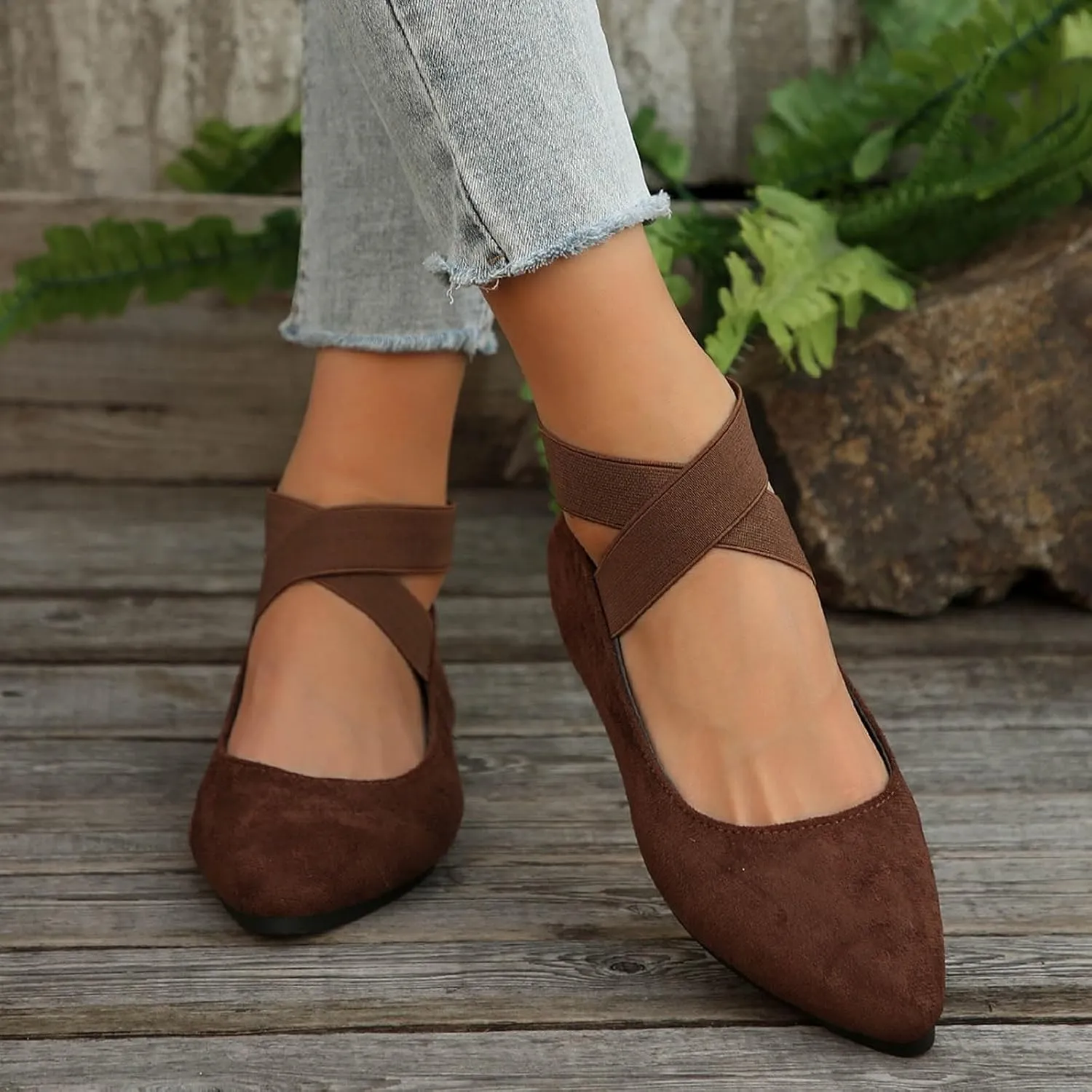 Women's Flats with Elastic Ankle Straps Comfortable Ballet Flat Shoes Dressy Closed-Toe Slip-Ons for Casual, Office, Travel | Lightweight & Breathable Walking Shoes