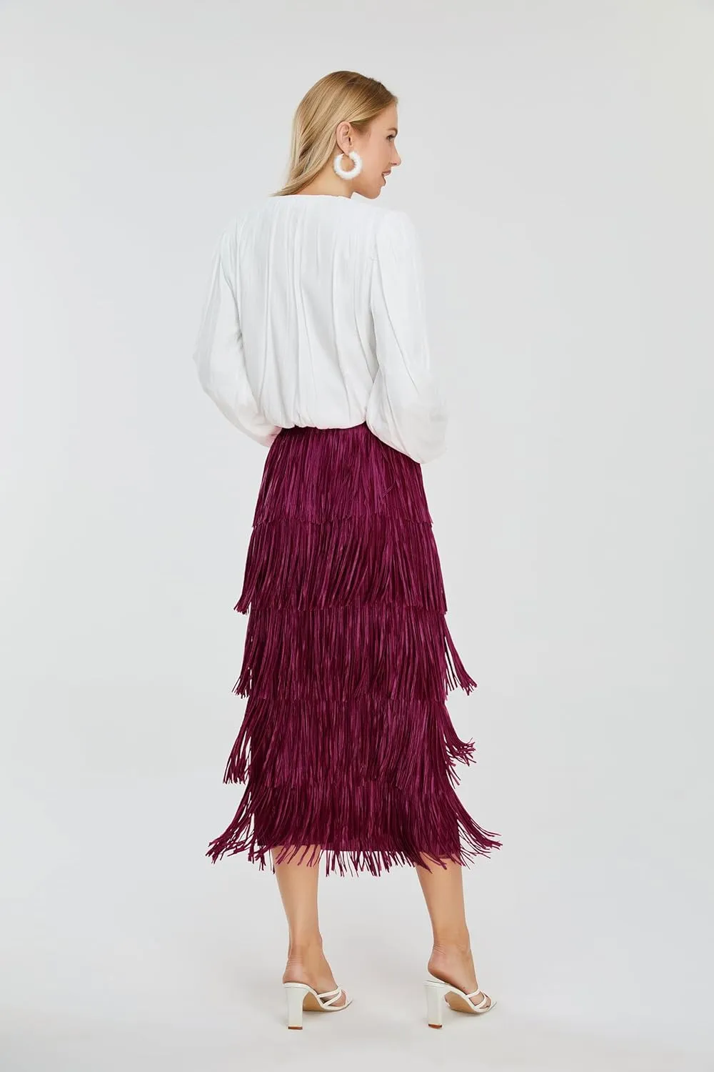 Women's Fringe Trim High Waist Short Pencil Bodycon Skirts, Sexy Elegant Fringe Long Maxi Skirt Summer Party Work
