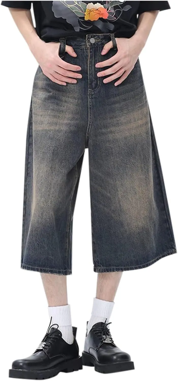 Women's Jeans Shorts High Waisted Casual Stretchy Wide Leg Girls Trendy Summer Y2k Baggy Vintage Capri Denim Pants