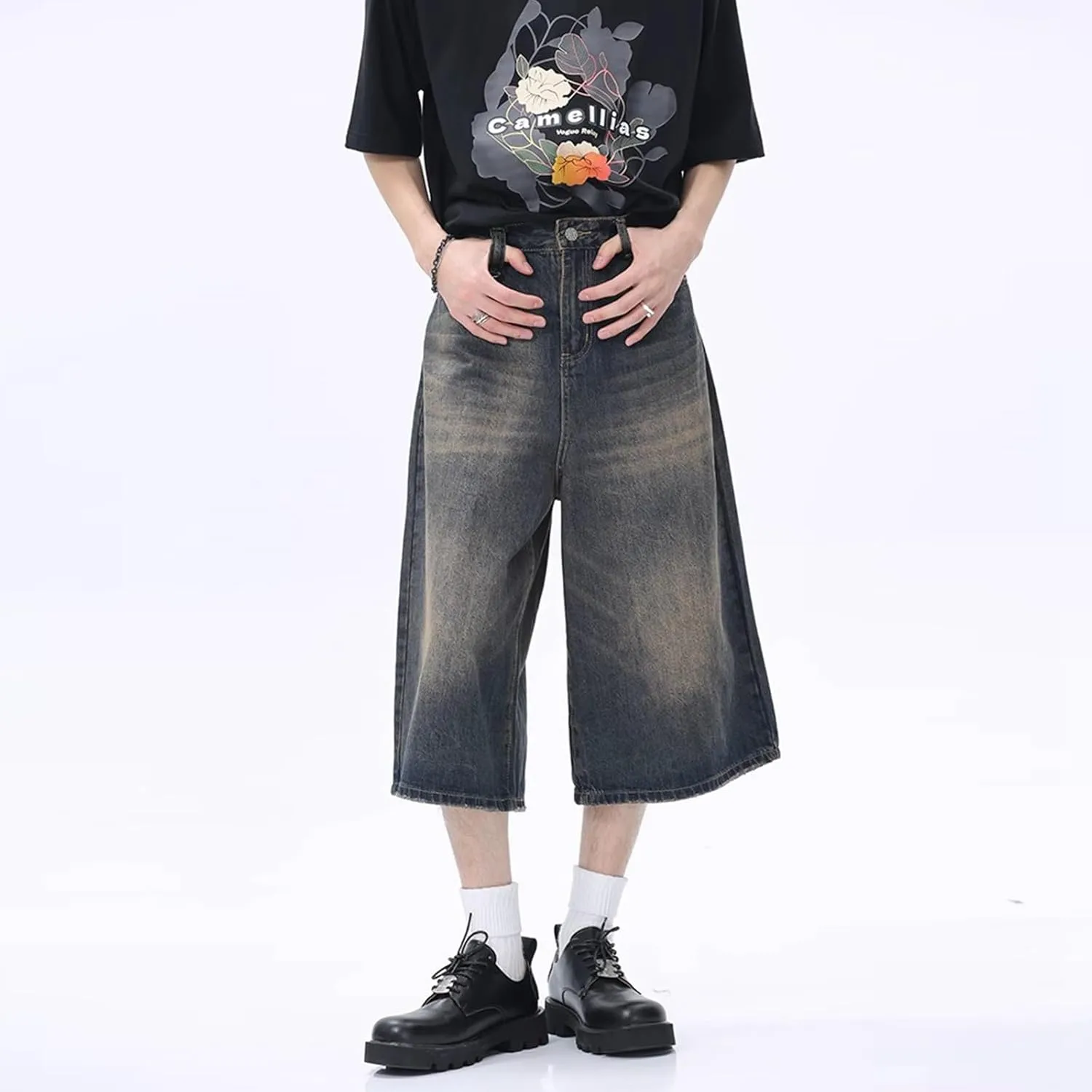 Women's Jeans Shorts High Waisted Casual Stretchy Wide Leg Girls Trendy Summer Y2k Baggy Vintage Capri Denim Pants