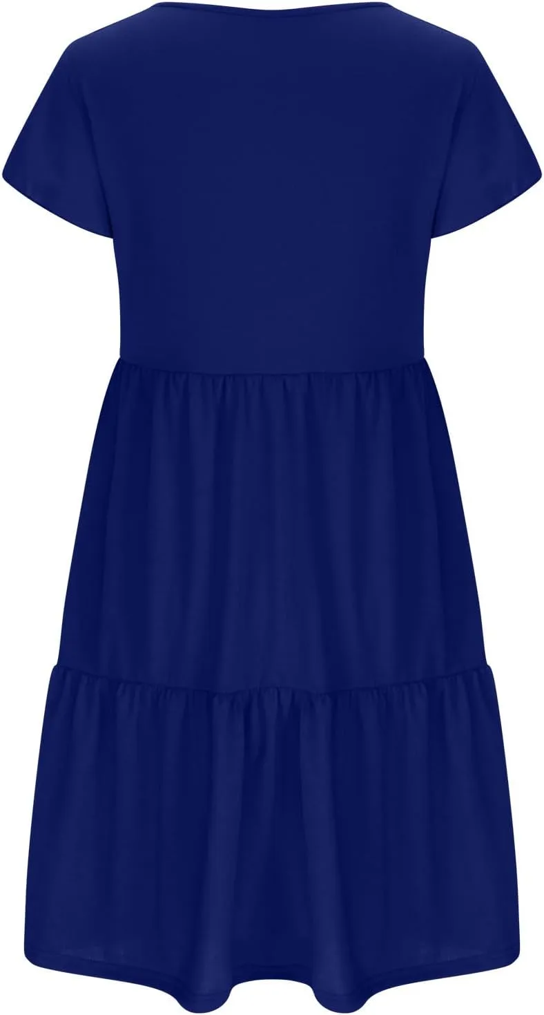 Womens Layered Dresses Ruffle Short Sleeve V Neck Dress Fashion Trending Swing Mini Dress A-Line Outfits