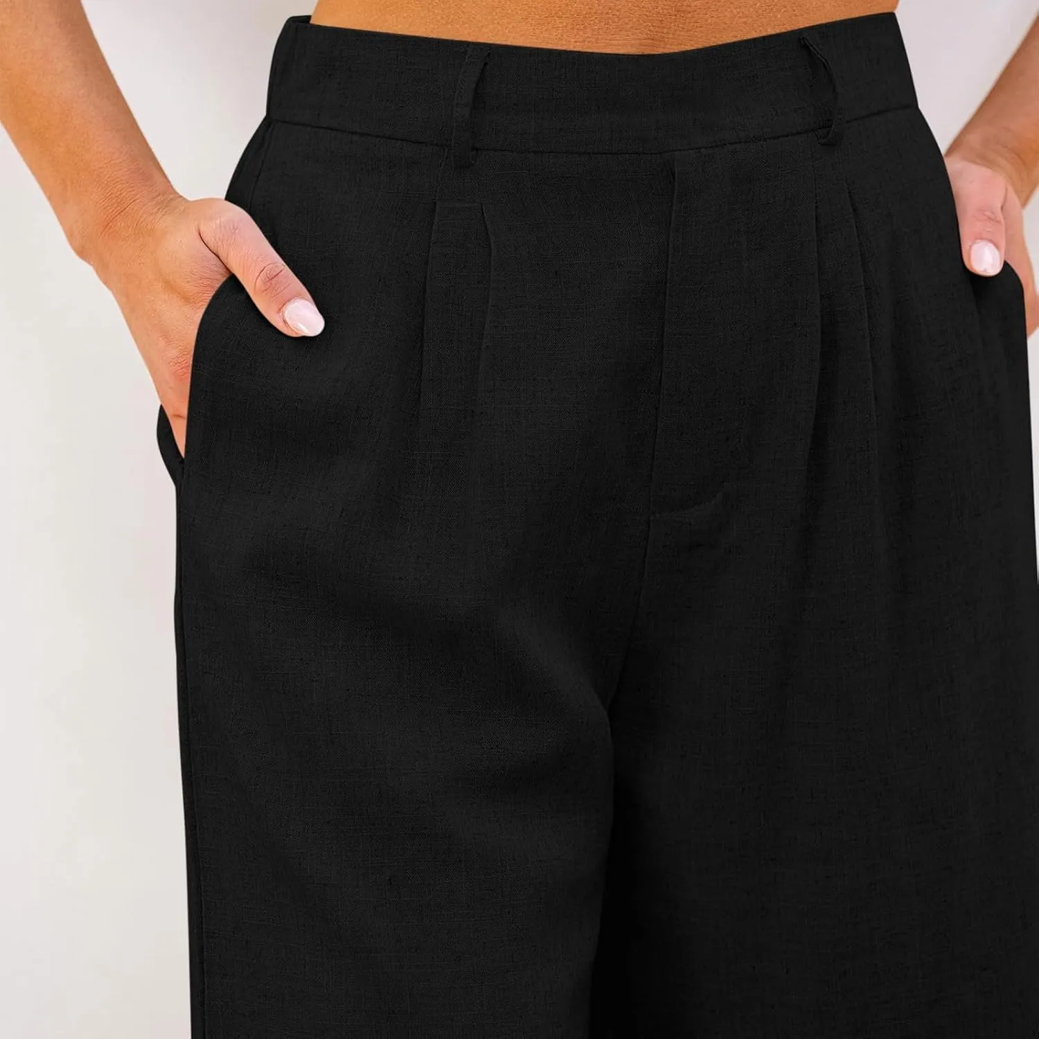 Women's Linen Shorts Summer Elastic High Waisted Wide Leg Bermuda Shorts Casual Loose Solid Color Jogger Short Pants
