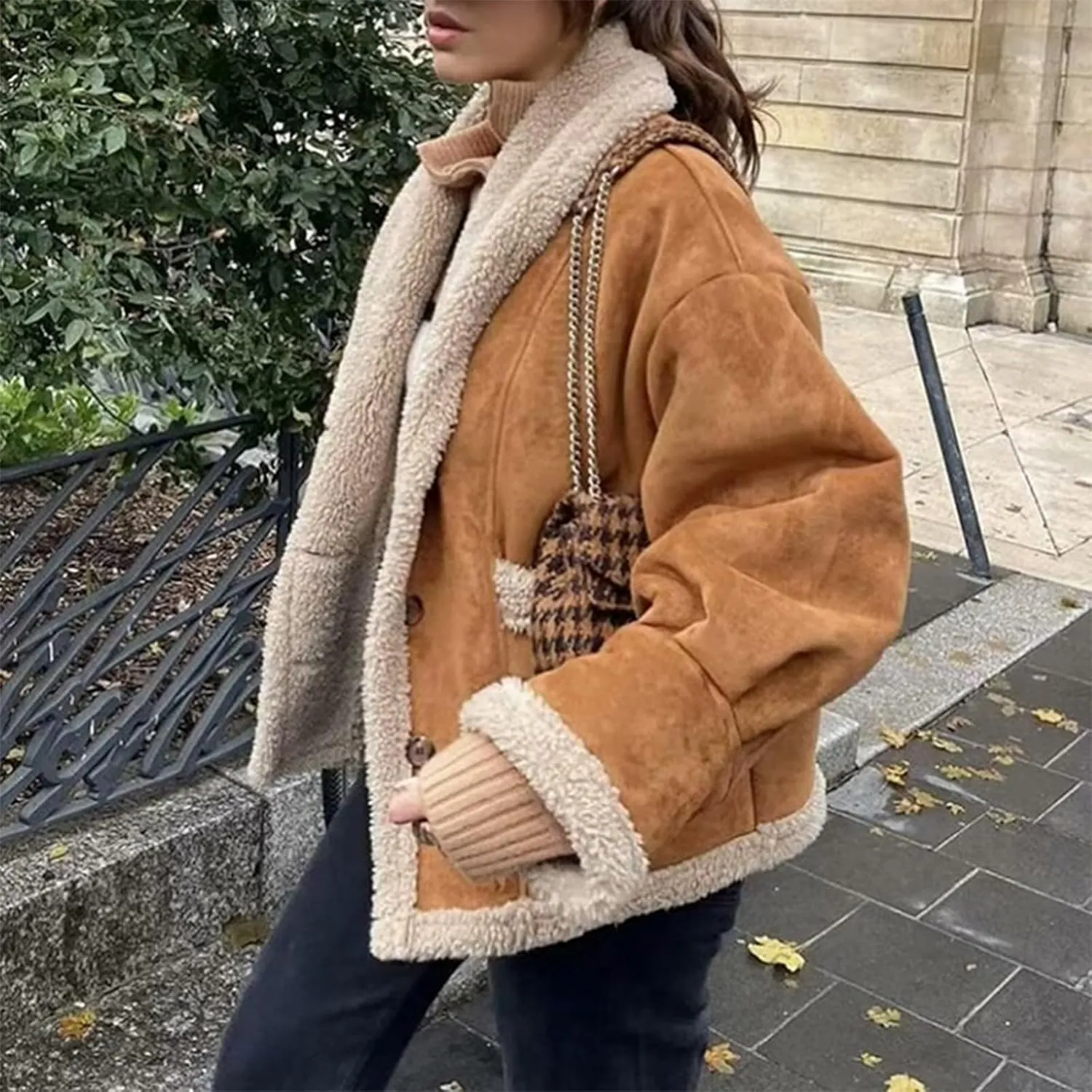 Women's Long Sleeve Oversized Sherpa Fleece Jacket With Cozy Stylish Winter Coat For Casual Wear Warm Outerwear