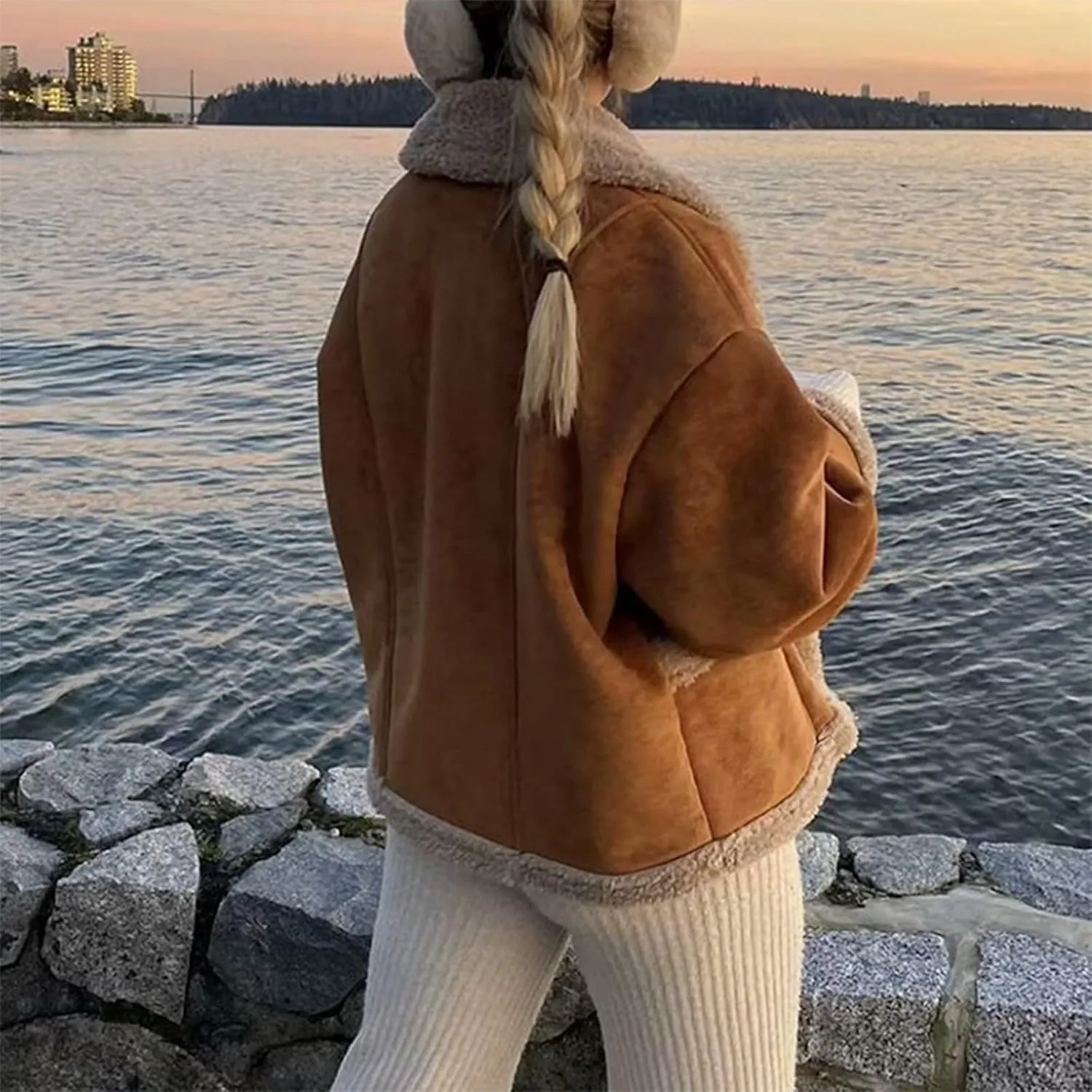 Women's Long Sleeve Oversized Sherpa Fleece Jacket With Cozy Stylish Winter Coat For Casual Wear Warm Outerwear