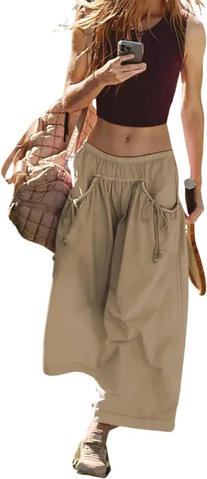Women's Loose Wide Leg Track Pants Step by Step Pants Summer Wide Leg Lounge Casual Pant Khaki
