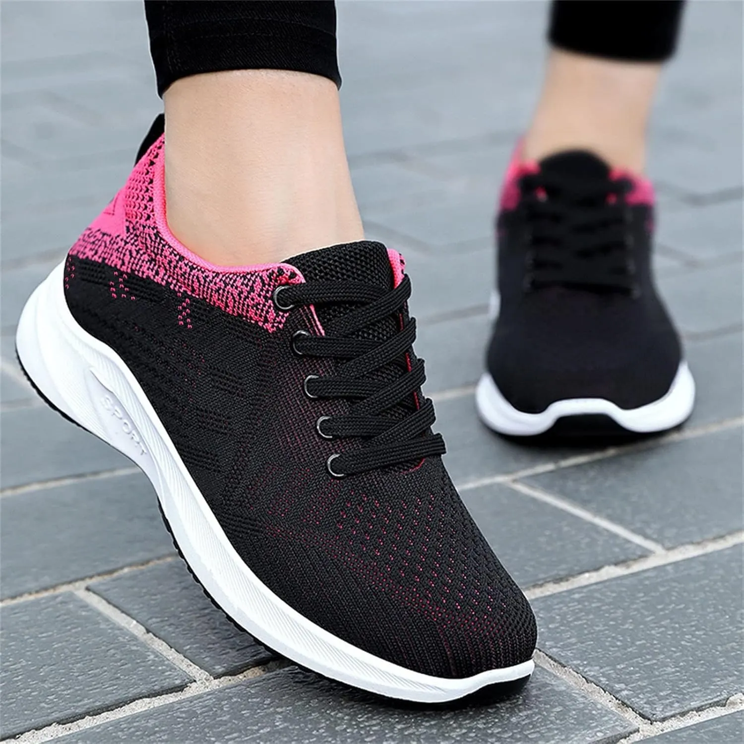 Women's Mesh Sneakers Lace Up Lightweight Casual Sneakers Comfortable Non-Slip Breathable Walking Shoes Orthopedic Shoes with Arch Support