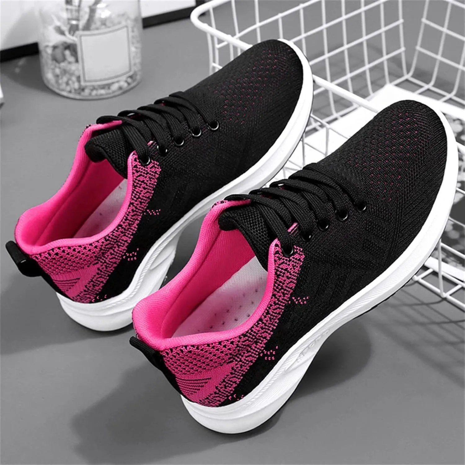 Women's Mesh Sneakers Lace Up Lightweight Casual Sneakers Comfortable Non-Slip Breathable Walking Shoes Orthopedic Shoes with Arch Support