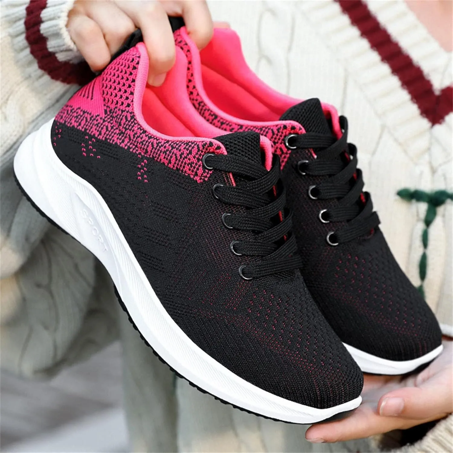 Women's Mesh Sneakers Lace Up Lightweight Casual Sneakers Comfortable Non-Slip Breathable Walking Shoes Orthopedic Shoes with Arch Support