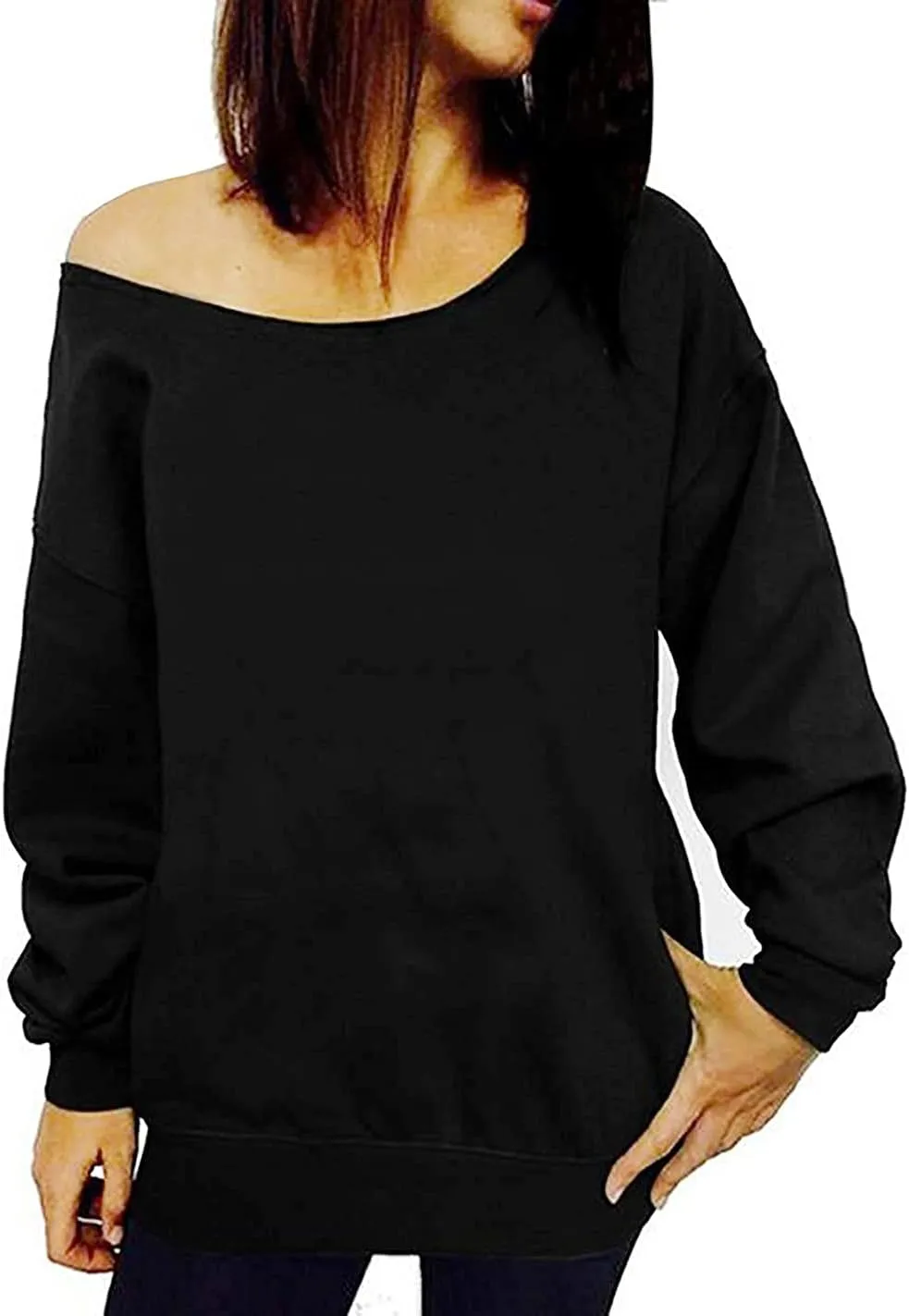 Women's Off Shoulder Casual Sweatshirt Pullover Long Sleeve Slouchy Shirt Top Blouse
