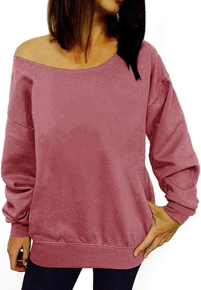 Women's Off Shoulder Casual Sweatshirt Pullover Long Sleeve Slouchy Shirt Top Blouse