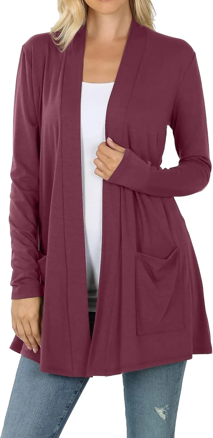 Women's Open Front Cardigan Long Sleeve with Pockets Casual Outwear