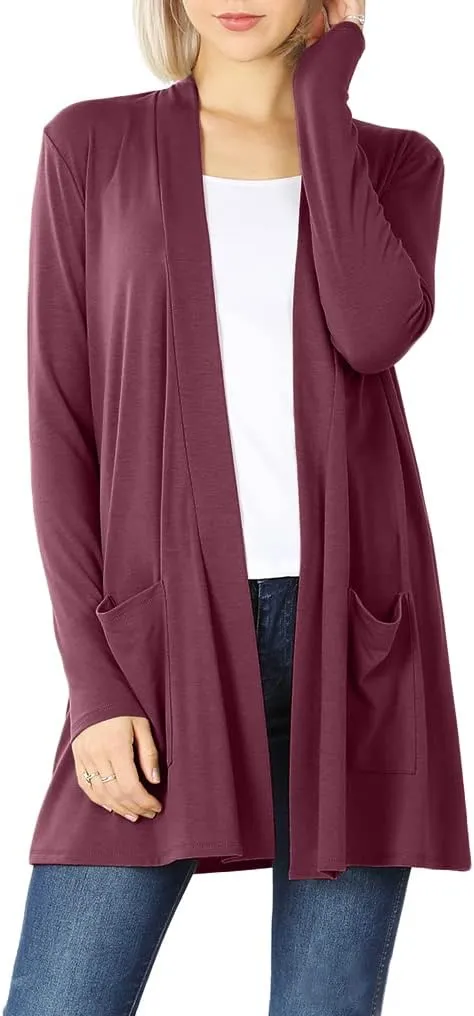 Women's Open Front Cardigan Long Sleeve with Pockets Casual Outwear