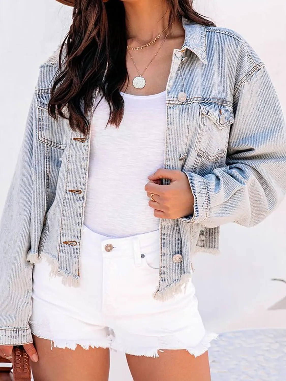 Women's Oversized Vintage Denim Jacket Long Sleeve Boyfriend Coat
