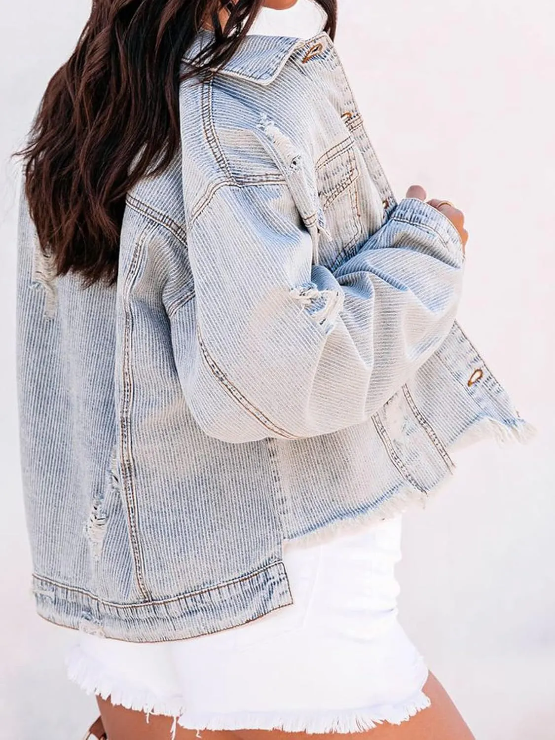 Women's Oversized Vintage Denim Jacket Long Sleeve Boyfriend Coat