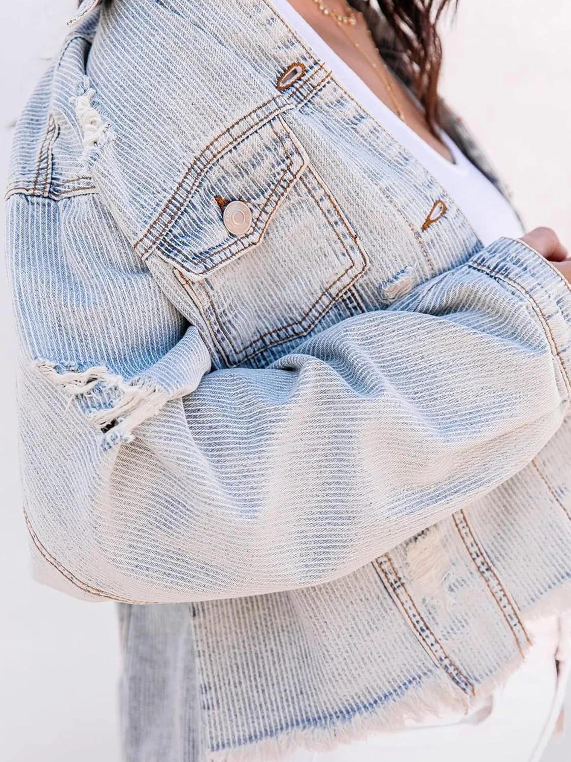 Women's Oversized Vintage Denim Jacket Long Sleeve Boyfriend Coat